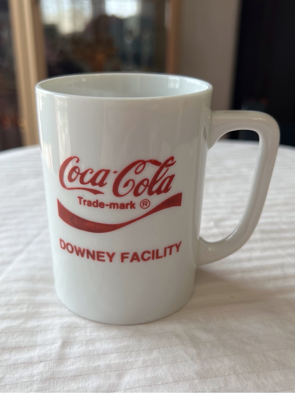 Vintage Coca-Cola Downey Facility Ceramic Mug 70s Employee Promo Retro Soda Mug